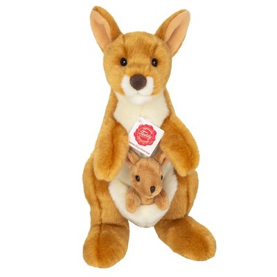 Teddy Hermann 91633 Kangoeroe met baby 30 cm, knuffeldier, pluche dier met gerec