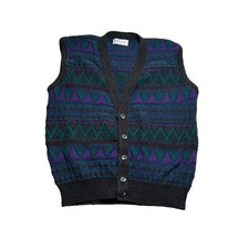 VTG Jantzen Sweater Vest Mens M Button Front Geometric USA 90s Grandpa Grunge