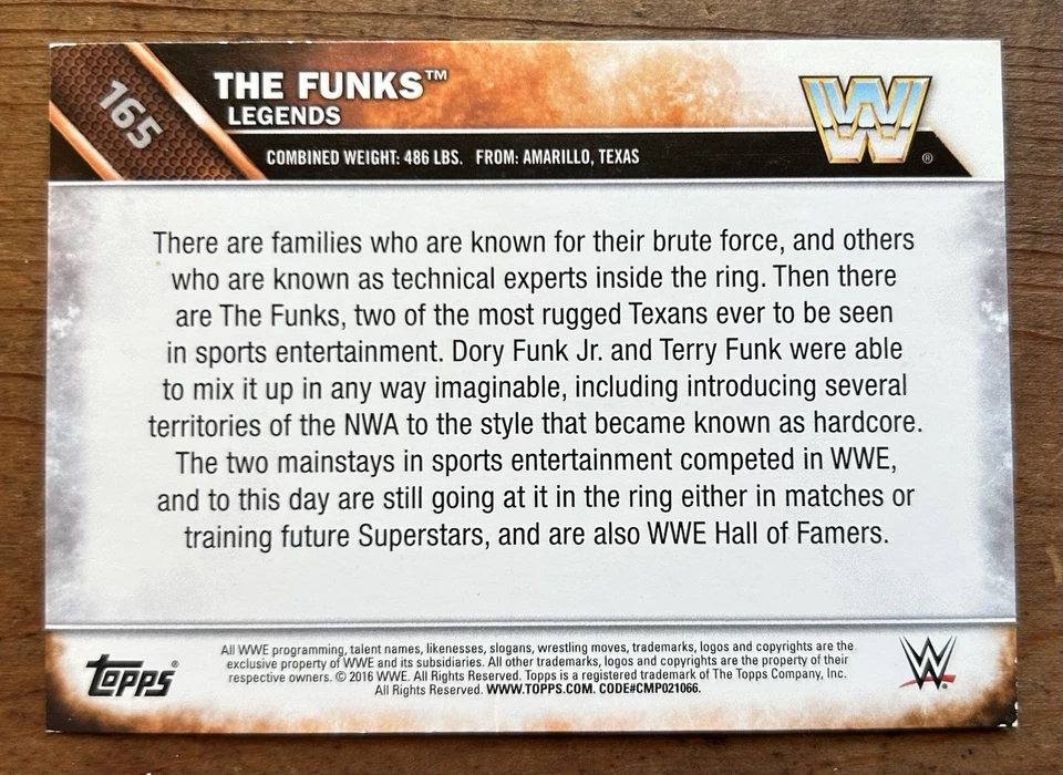 2016 Topps WWE Then Now Forever The Funks #165 HOFame Wrestling HOF Dory Terry - Image 2 of 2