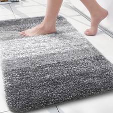 Microfiber Bathroom Rug 24" x 16" Gray Shaggy Soft Absorbent Nonslip Bath Mat