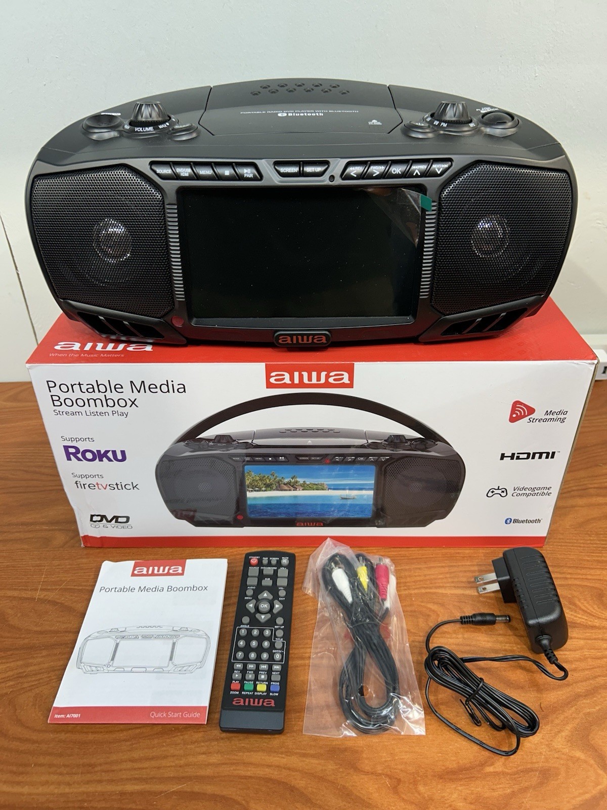AIWA Portable Media Boombox HDMI, Bluetooth, DVD/CD - Roku & Fire TV Stick JD