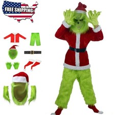 The Grinch Costume Christmas Santa Xmas Cosplay Mask Grinch Stole Suit OY