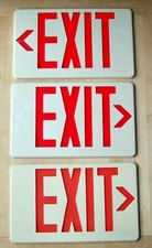 lot of 3 Plastic Exit Signs Lithonia emergency vintage red orange / off white