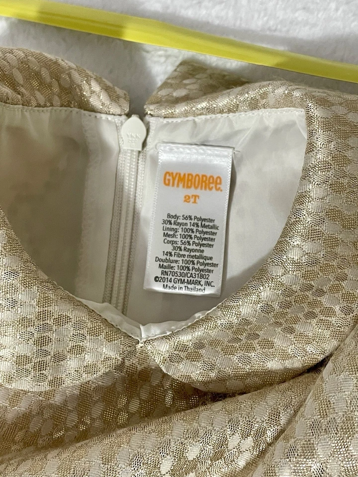 Vestido de Fiesta Gymboree Dorado Metálico 2T Niñas Pequeñas Vacaciones Ocasión Especial Foto 3 de 4