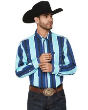 Wrangler Men's Men'S Vintage Brushpopper Striped Print Long Sleeve Snap -