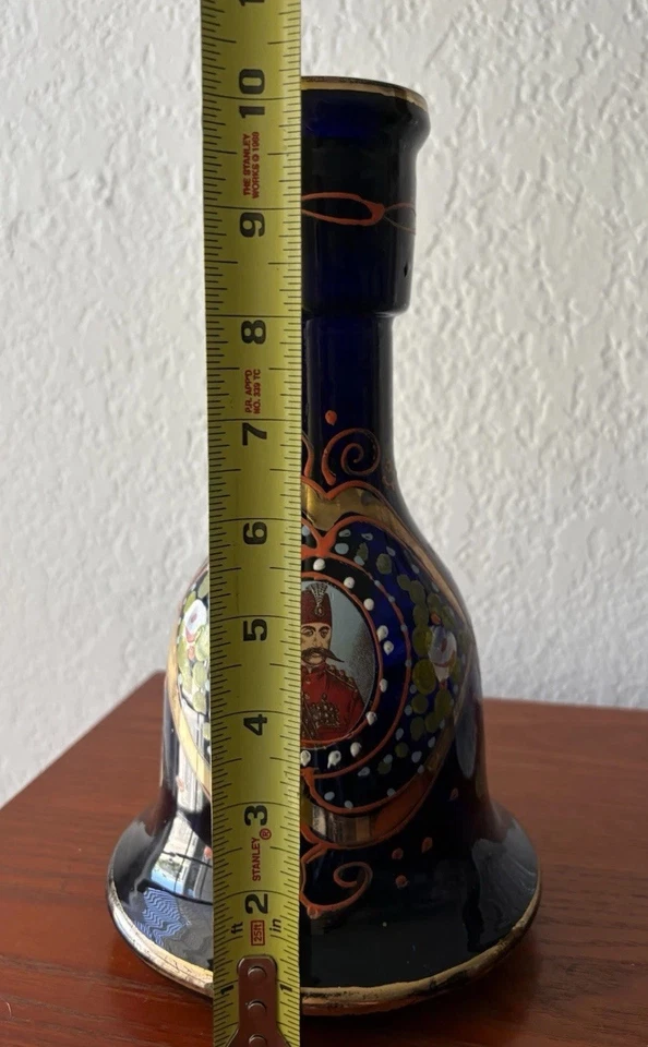 "Jarrón decorativo/base de cachimba de vidrio dorado azul cobalto persa bohemio 10""" Foto 4 de 4
