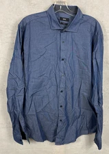 Hugo Boss Dress Shirt Blue Slim Fit Long Sleeve Ridley 2 Button Up Men XL Cotton