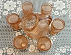 Vintage Manhattan Tilt Pitcher w/ 6 Glasses... Pink... Anchor Hocking...1938-43