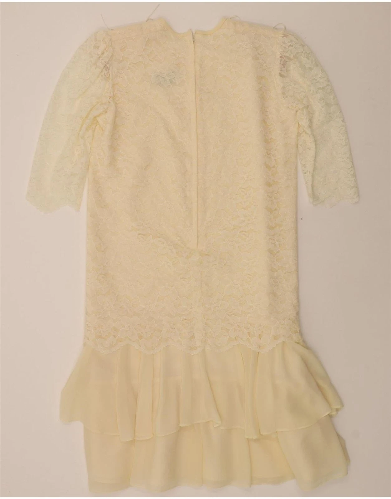 OFF WHITE Abito donna VINTAGE vita bassa UK 16 grande bianco sporco floreale CP25