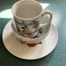 VINTAGE 80s DISNEY 3 PIECE PORCELAIN DISH SET MICKEY  FRIENDS
