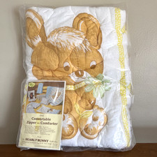 Baby Dreams Quilted Crib Comforter Covertable Zipper 34x43 Bearly Bunny Vintage
