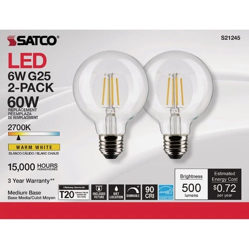 Satco Nuvo 60W Equivalent Warm White G25 Medium Clear LED Decorative Light Bulb - Picture 2 of 4