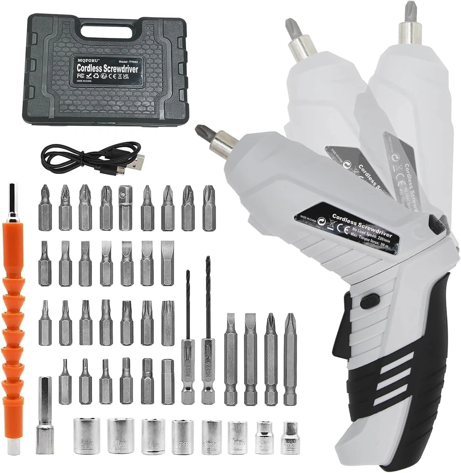 MQFORU 49-Piece Cordless Electric Screwdriver Kit | 3.6V Rechargeable LED Drill