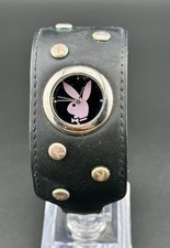 Raro orologio Playboy Bunny vintage funzionante cinturino largo pelle nera borchiato M2