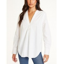 Everlane The Oversized Poplin Shirt White V Neck Long Sleeve Button Up Tunic Top