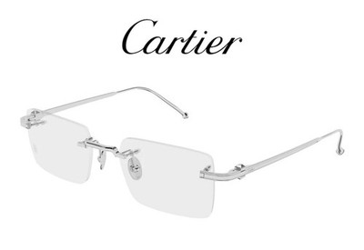 Cartier CT0619O 002 Titan Silber Randlos 52mm Brille Original 