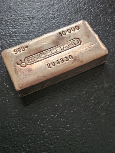 Engelhard 10 Ounce Hand Poured Silver Bar, Rare Bull Logo.