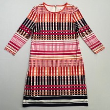 Eliza J Women 12 Multicolor Geometric Stripe Shift Dress 3/4 Sleeve Matte Jersey