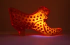 Vtg Fenton Hobnail Amberina Glass Slipper w/ Cat UV Reactive Cadmium Glow