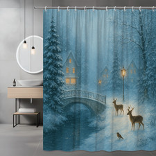 Winter Wonderland Shower Curtain with Deer and Snowy Landscape