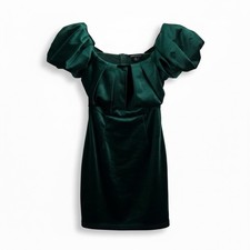 PrettyLittleThings Women's Mini Dress Sz 4 Velour Green Off The Shoulder Ruffle
