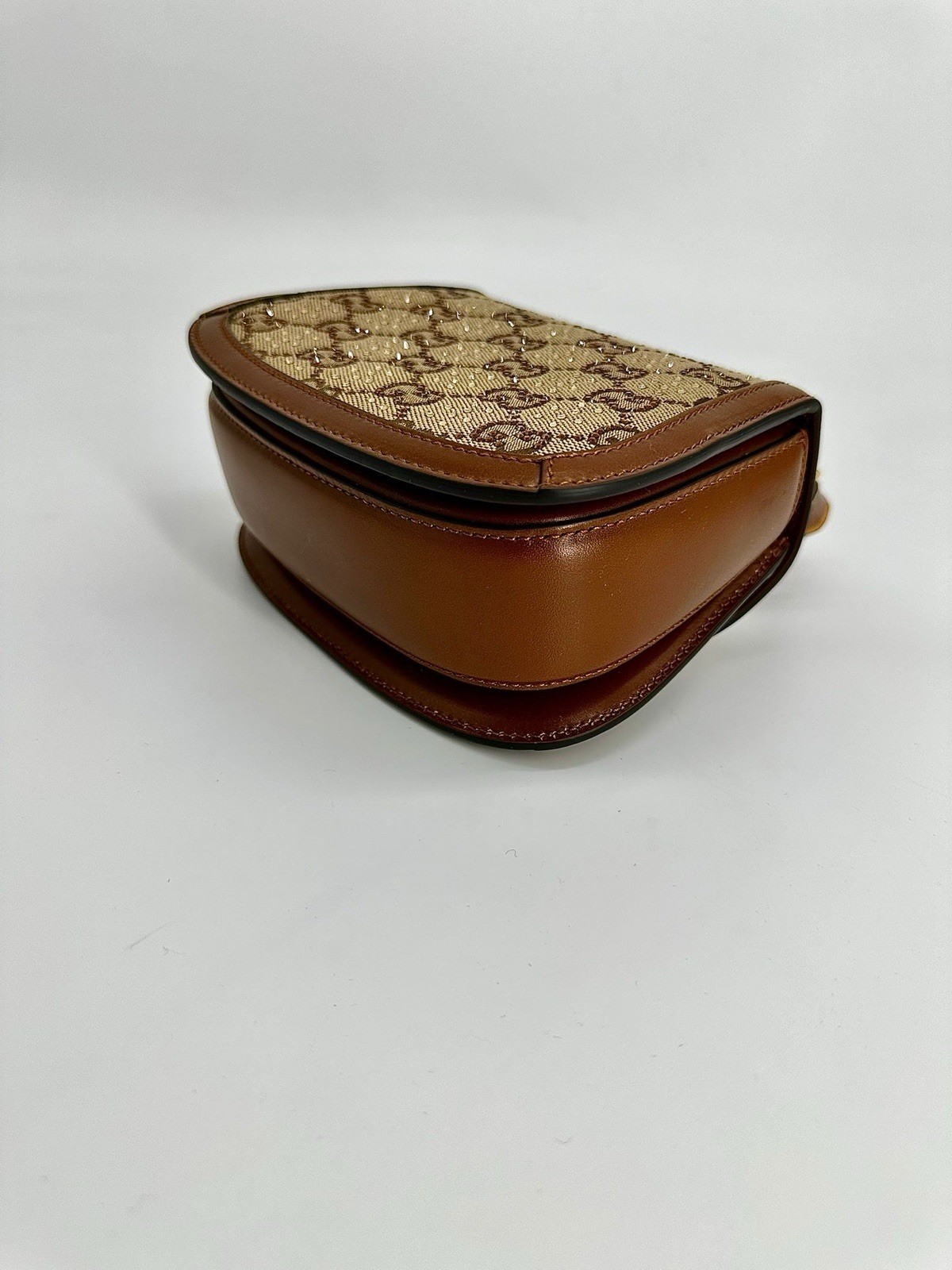 Gucci Bamboo 1947 Crystal Mini Top Handle Bag GG  Canvas & Brown Leather image 5