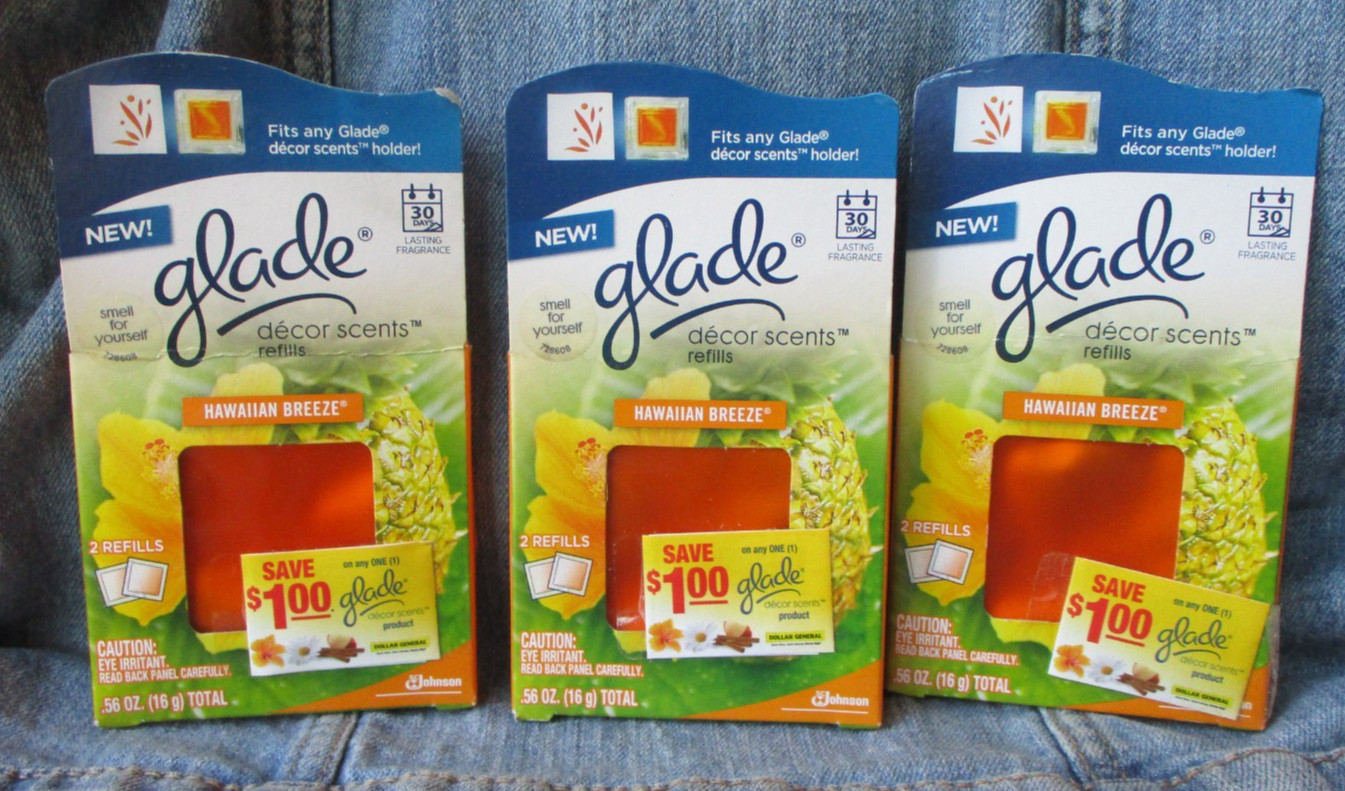 Lot  3 GLADE HAWAIIAN BREEZE DECOR SCENTS REFILLS 2 Refills each 6 total New BB2