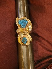 NAVAJO 14k GOLD NUGGET TURQUOISE FEATHER RING SIZE 8