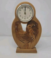 WOODEN ROOSTER AND STAND QUARTZ CLOCK MADE IN USA