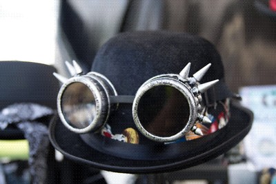 Steampunk Unisex Bowler Hut Tag der Toten Gothic Cyber Retro Cosplay Brille.