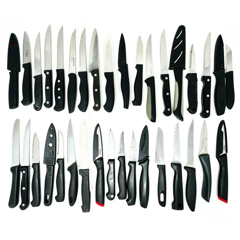 T-fal, Oster and Assorted Knife Set, Black Handle, Stainless Steel, 25 Pcs