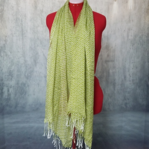 Chevron lime green scarf with white fringe - Picture 3 of 12