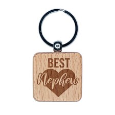 Best Nephew in Heart Engraved Wood Square Keychain Tag Charm