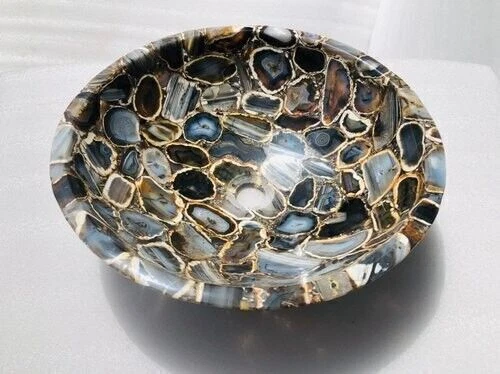 Round Black Agate Sink/Washbasin, Handmade Agate Stone Kitchen Sink Home Decors - Image 3 of 4