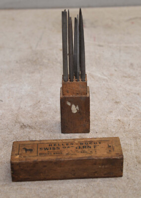 Heller Brothers US swiss pattern rifler file lot wood box collectible blacksmith