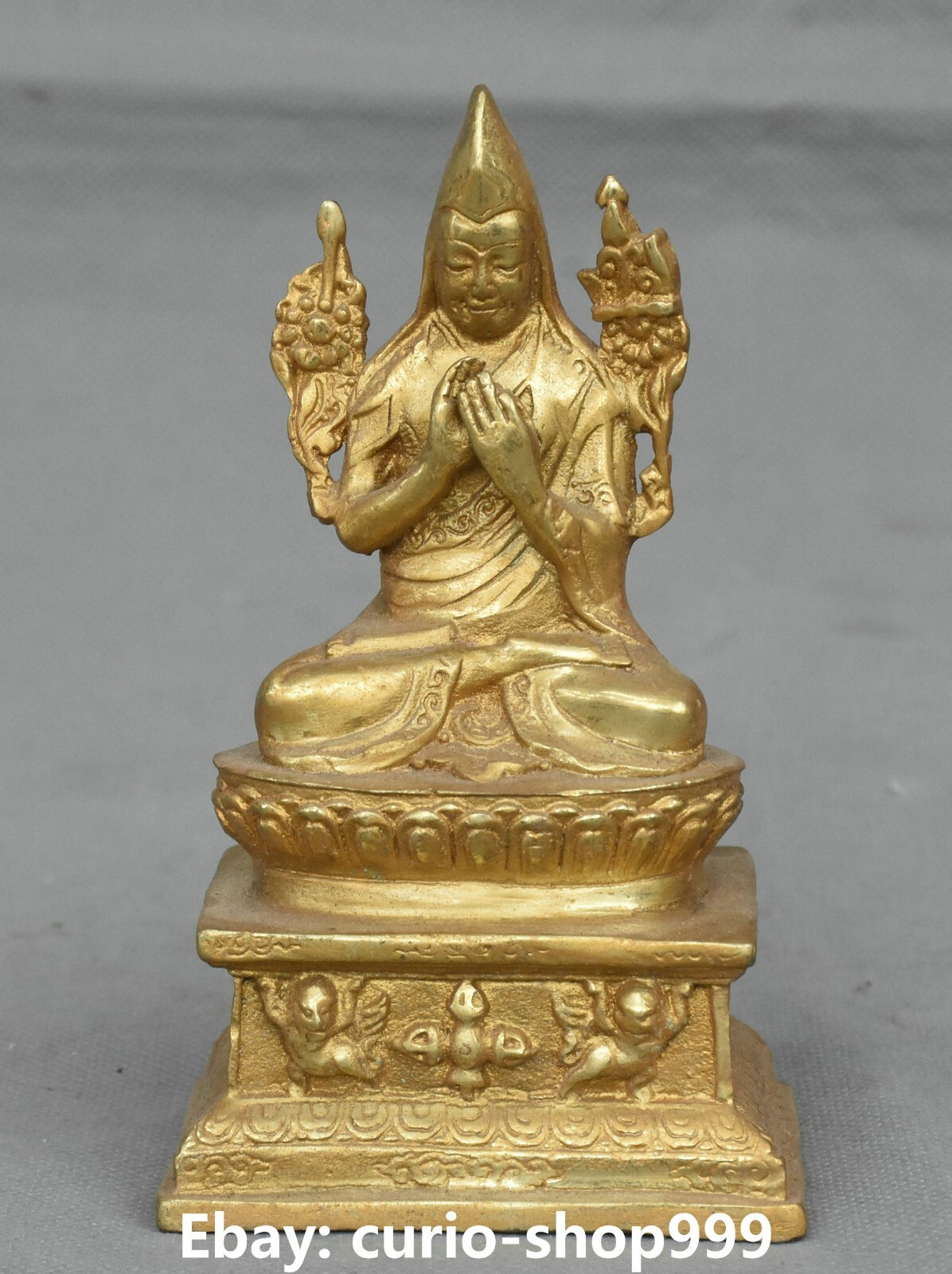 Antique Tibetan Bronze Je Tsongkhapa Guru Buddha Lotus Seat Statue