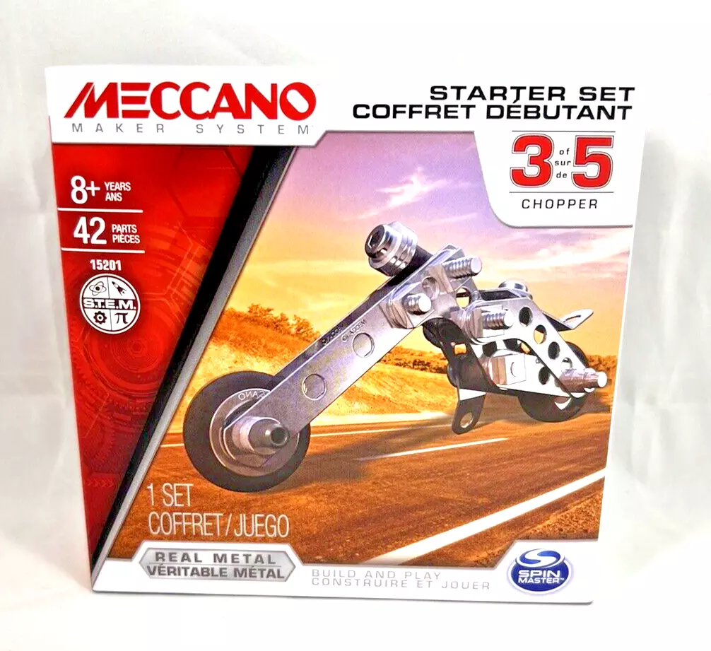 MECCANO ERECTOR SET, STARTER SET CHOPPER, 42 PIECES, AGES 8 AND UP. BRAND  NEW.