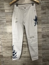 Jeans Buffalo para mujer 2 tobillos rasgados florales bordados blancos denim W:26 N85