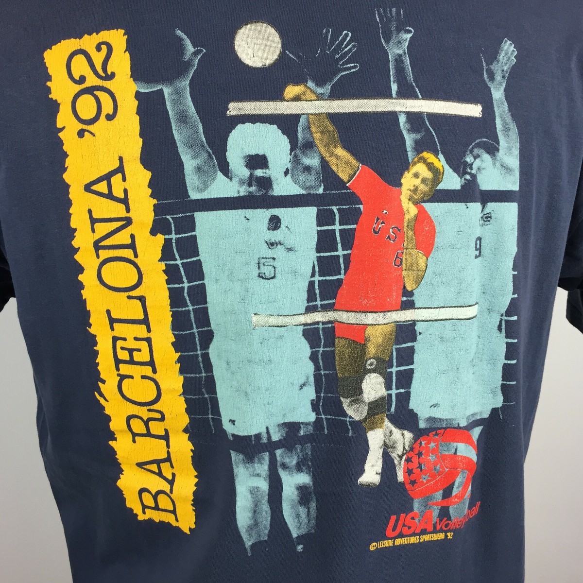 Vintage 80s 90s USA Volleyball Barcelona Distressed Thin T Shirt