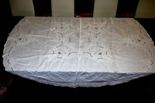 handmade unique art embroidery table cloth linen decor color vintage round 1,6m