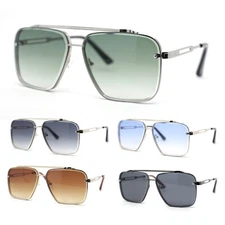 Mens Classic Mobster Rimless Metal Frame Rectangle Mafia Sunglasses