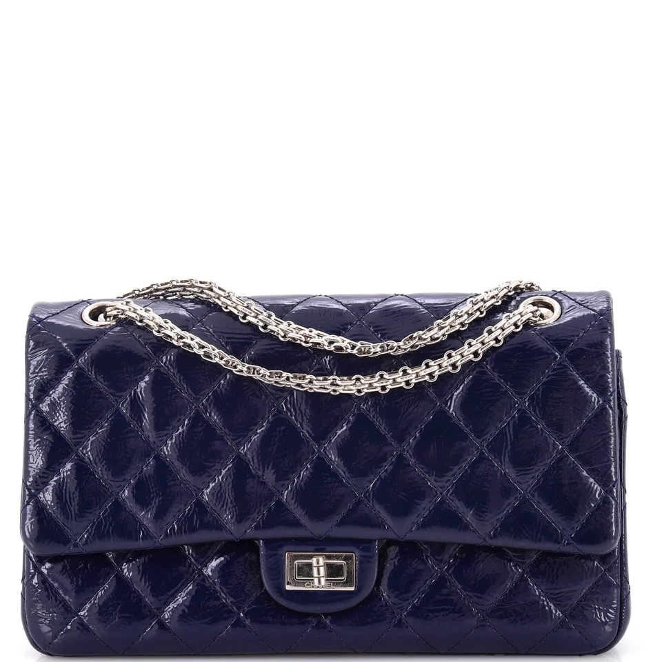 Bolso Chanel Reedición 2.55 Solapa Acolchado Arrugado Patente 226