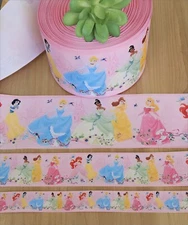 7/8, 1.5 & 3" (1 YD) Disney Princess Grosgrain Ribbon Cinderella Ariel Jasmine