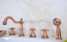 Red Copper Bath 5-holes Roman Tub Faucet Mixer Tap With Hand Spray Shower atf222