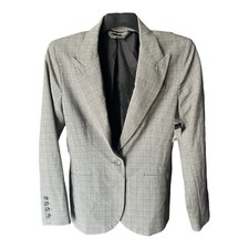 Norma Kamali Pinstripe Plaid Single Button Blazer Jacket Single Breasted 12