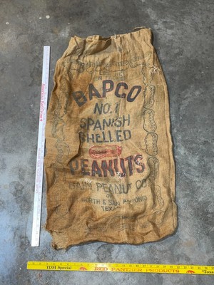 1940s 50s BURLAP cloth 100lb SACK BAIN Bapco No. 1 SPANISH SHELLED PEANUTS Texas