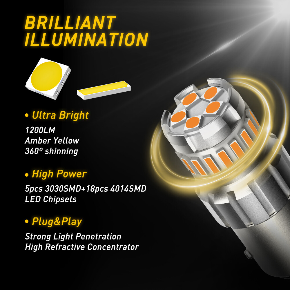 2X 40W 1157 LED Amber Yellow Turn Signal Parking DRL High Power Light Bulbs