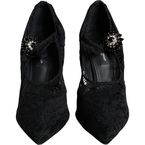 Scarpe DOLCE & GABBANA nere Mary Jane décolleté pizzo cristalli tacchi s. EU35/US4,5 - Foto 2 di 10
