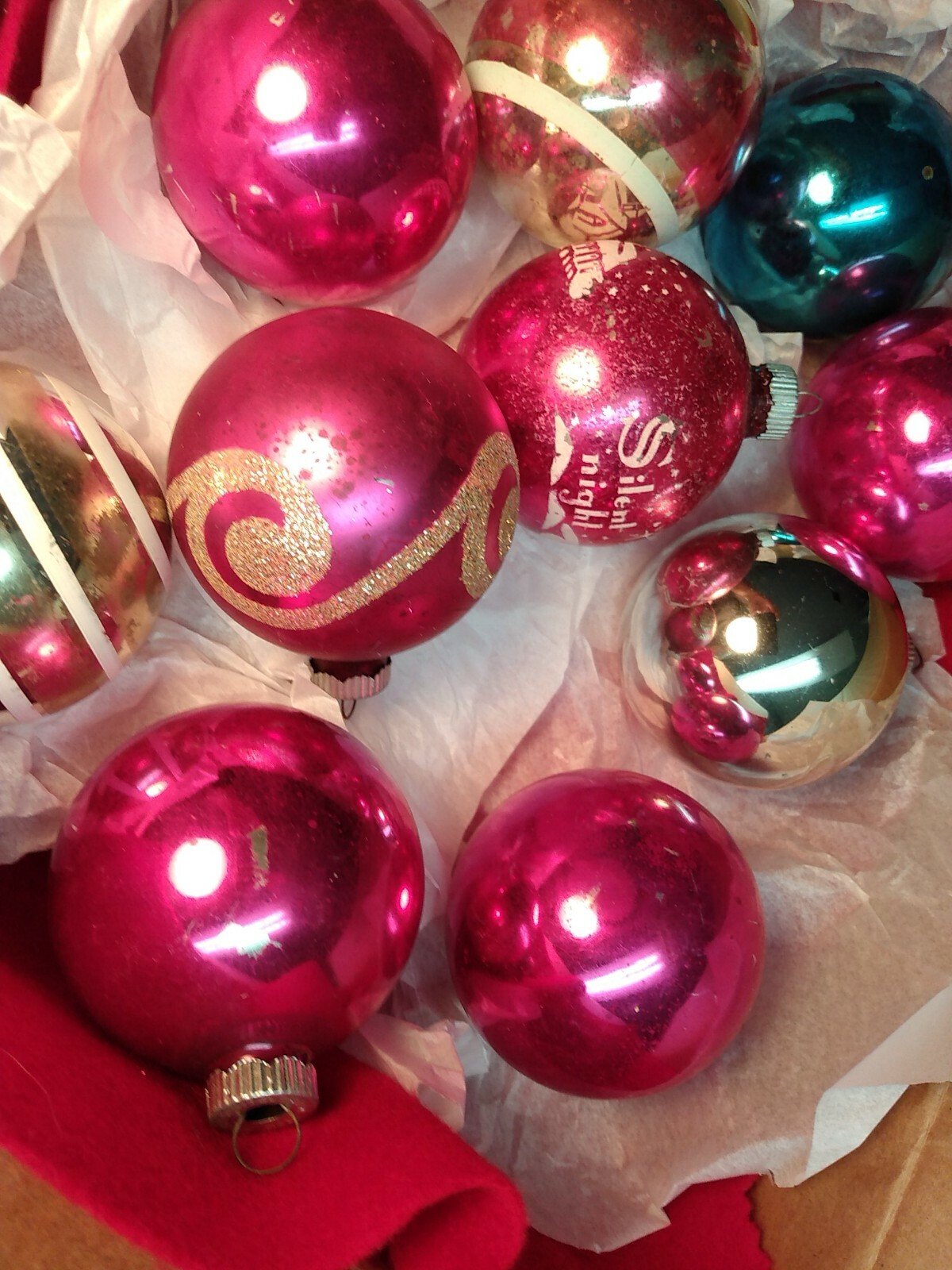 Vintage SHINY BRITE Mercury Glass Christmas Tree Ornament LOT Mix Color Stencils eBay