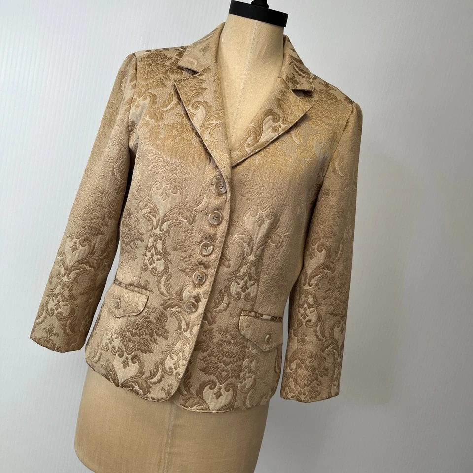Chaqueta Karen Kane Mujer 8 Dorado Jacquard Forrado Blazer Botón Trabajo Fiesta Núcleo No Foto 2 de 4